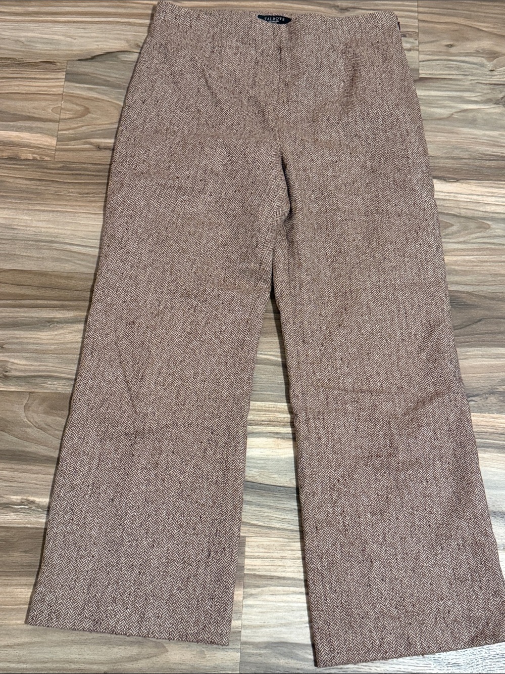 Talbots Wool Blend Herringbone Side Zip Trousers Brown Lined Women’s Sz. 14P